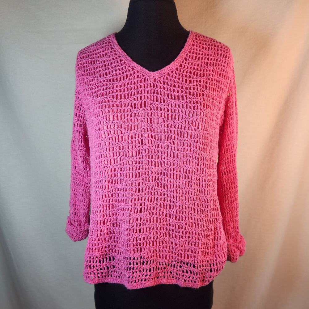 Hot Hot Hot Pink Colette Mordo For Sadimara Medium 2 Piece Pullover Lacy Crochet